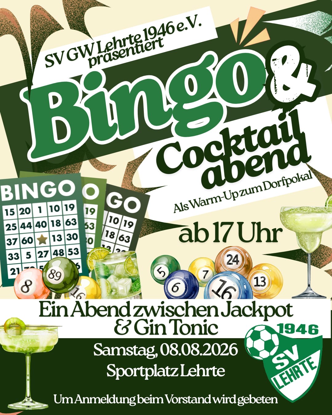 Ankündigung zum Bingoabend des SV Grün-Weiß Lehrte